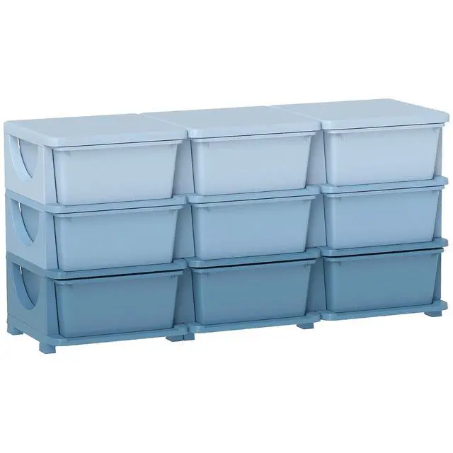 Main image of Qaba 9 Drawers Kids Storage Unit 3 Tier Toy Organizers Blue | Stackable Storage Chest, Bedroom, Nursery, Playroom, Living Room, Boys, Girls, Toddlers