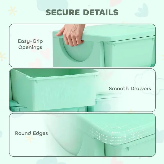 Alt view image 6 of 7 - Qaba 6 Drawers Kids Storage Unit 3 Tier Toy Organizers Green | Stackable Storage Chest, Bedroom, Nursery, Playroom, Living Room, Boys, Girls, Toddlers
