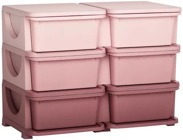 Main image of Qaba 6 Drawers Kids Storage Unit 3 Tier Toy Organizers Pink | Stackable Storage Chest, Bedroom, Nursery, Playroom, Living Room, Boys, Girls, Toddlers