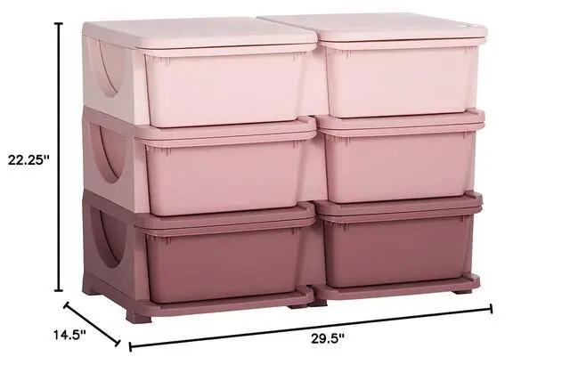 Alt view image 3 of 7 - Qaba 6 Drawers Kids Storage Unit 3 Tier Toy Organizers Pink | Stackable Storage Chest, Bedroom, Nursery, Playroom, Living Room, Boys, Girls, Toddlers