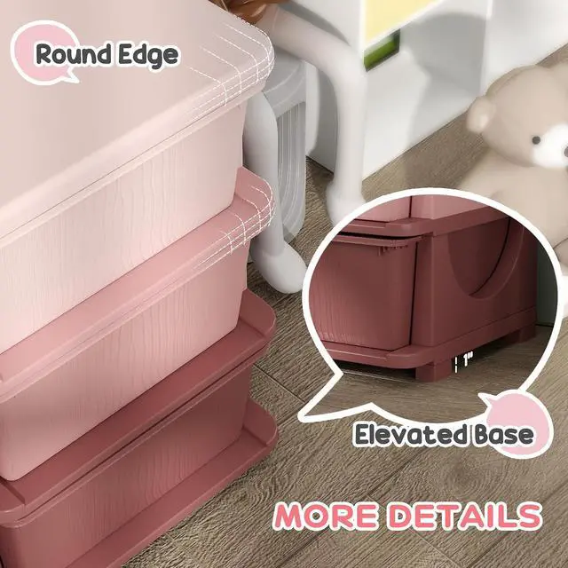 Alt view image 7 of 7 - Qaba 6 Drawers Kids Storage Unit 3 Tier Toy Organizers Pink | Stackable Storage Chest, Bedroom, Nursery, Playroom, Living Room, Boys, Girls, Toddlers