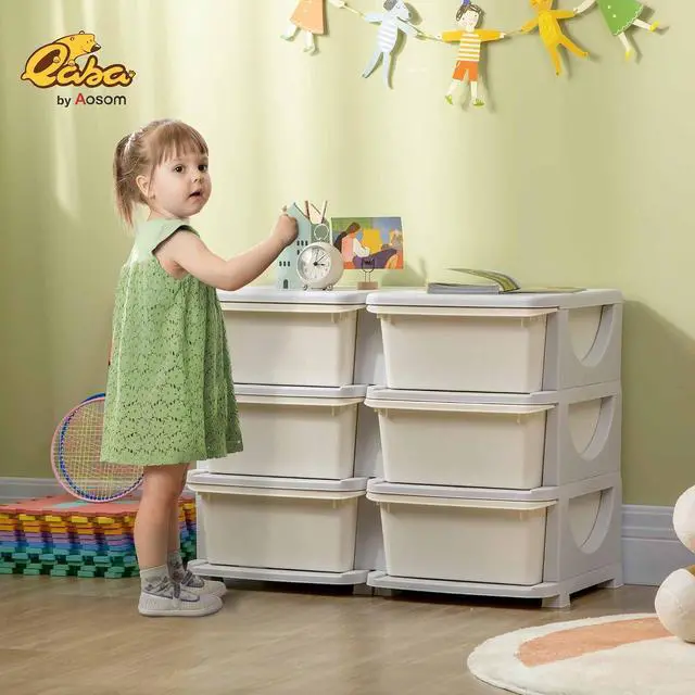 Alt view image 2 of 7 - Qaba 6 Drawers Kids Storage Unit 3 Tier Toy Organizers Cream White | Stackable Storage Chest, Bedroom, Nursery, Playroom, Living Room, Boys, Girls, Toddlers
