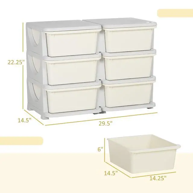 Alt view image 3 of 7 - Qaba 6 Drawers Kids Storage Unit 3 Tier Toy Organizers Cream White | Stackable Storage Chest, Bedroom, Nursery, Playroom, Living Room, Boys, Girls, Toddlers