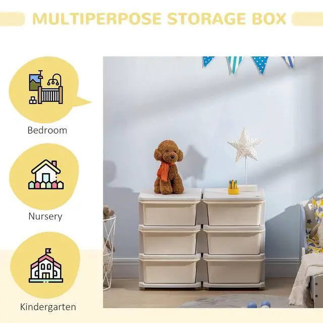 Alt view image 5 of 7 - Qaba 6 Drawers Kids Storage Unit 3 Tier Toy Organizers Cream White | Stackable Storage Chest, Bedroom, Nursery, Playroom, Living Room, Boys, Girls, Toddlers