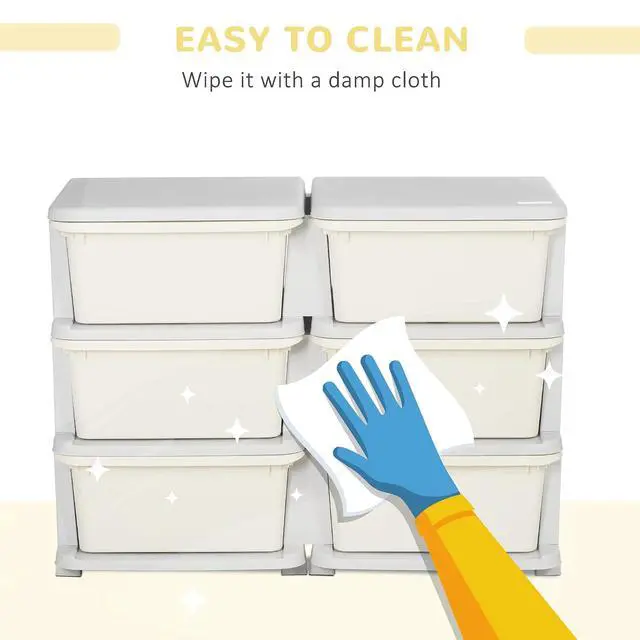 Alt view image 6 of 7 - Qaba 6 Drawers Kids Storage Unit 3 Tier Toy Organizers Cream White | Stackable Storage Chest, Bedroom, Nursery, Playroom, Living Room, Boys, Girls, Toddlers
