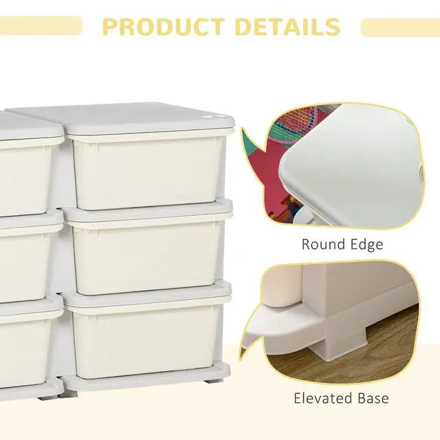 Alt view image 7 of 7 - Qaba 6 Drawers Kids Storage Unit 3 Tier Toy Organizers Cream White | Stackable Storage Chest, Bedroom, Nursery, Playroom, Living Room, Boys, Girls, Toddlers