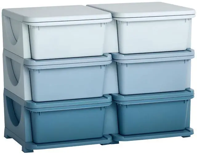 Main image of Qaba 6 Drawers Kids Storage Unit 3 Tier Toy Organizers Blue | Stackable Storage Chest, Bedroom, Nursery, Playroom, Living Room, Boys, Girls, Toddlers