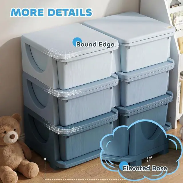 Alt view image 7 of 7 - Qaba 6 Drawers Kids Storage Unit 3 Tier Toy Organizers Blue | Stackable Storage Chest, Bedroom, Nursery, Playroom, Living Room, Boys, Girls, Toddlers