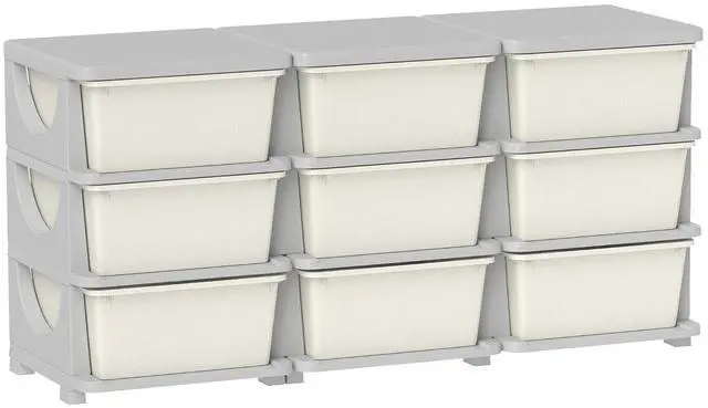 Main image of Qaba 9 Drawers Kids Storage Unit 3 Tier Toy Organizers Cream White | Stackable Storage Chest, Bedroom, Nursery, Playroom, Living Room, Boys, Girls, Toddlers
