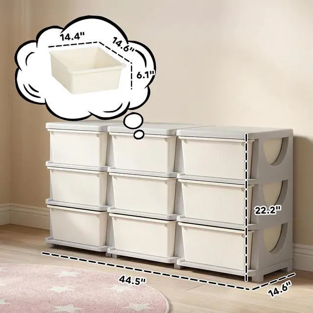 Alt view image 3 of 7 - Qaba 9 Drawers Kids Storage Unit 3 Tier Toy Organizers Cream White | Stackable Storage Chest, Bedroom, Nursery, Playroom, Living Room, Boys, Girls, Toddlers