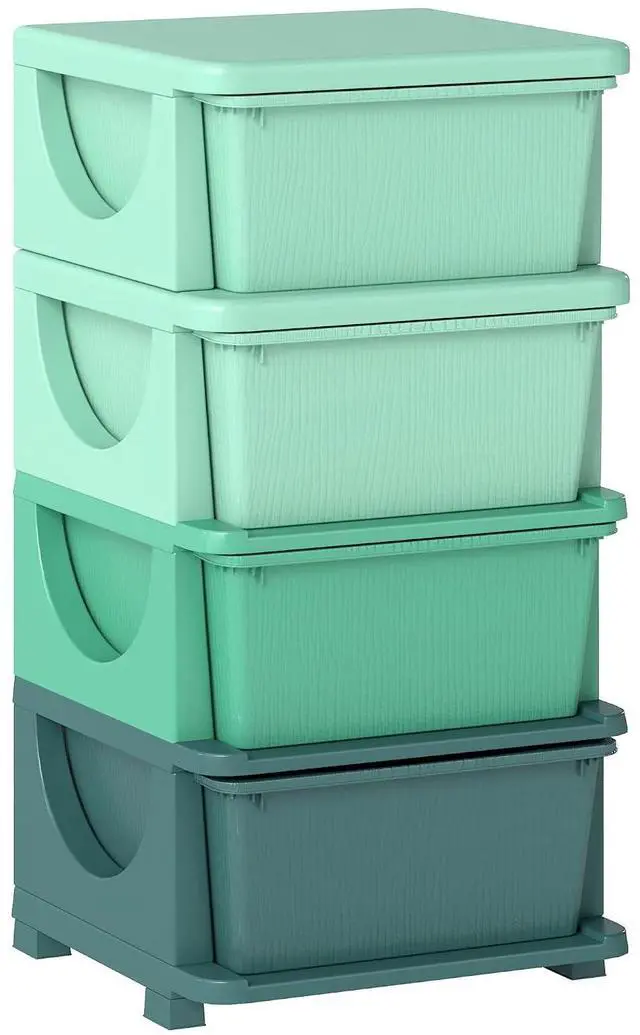 Main image of Qaba 4 Drawers Kids Storage Unit 4 Tier Toy Organizers Green | Stackable Storage Chest, Bedroom, Nursery, Playroom, Living Room, Boys, Girls, Toddlers