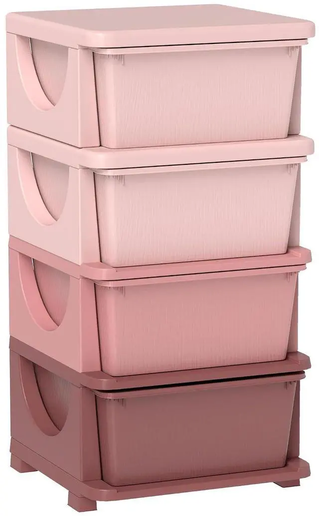 Main image of Qaba 4 Drawers Kids Storage Unit 4 Tier Toy Organizers Pink | Stackable Storage Chest, Bedroom, Nursery, Playroom, Living Room, Boys, Girls, Toddlers
