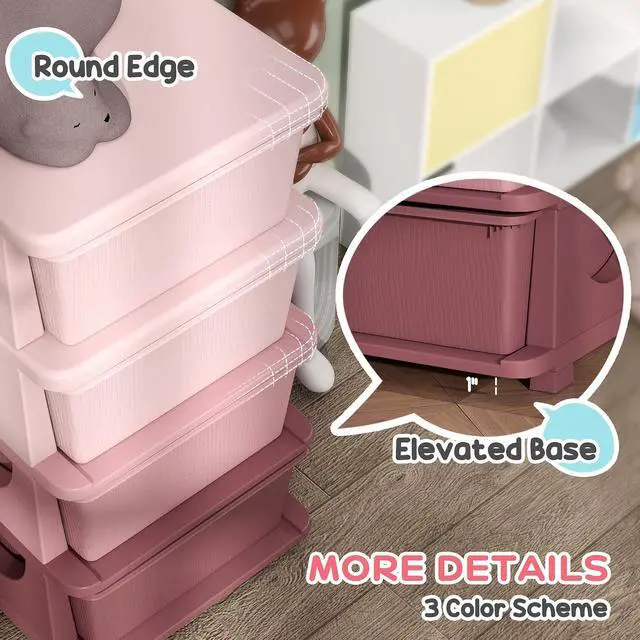 Alt view image 4 of 7 - Qaba 4 Drawers Kids Storage Unit 4 Tier Toy Organizers Pink | Stackable Storage Chest, Bedroom, Nursery, Playroom, Living Room, Boys, Girls, Toddlers