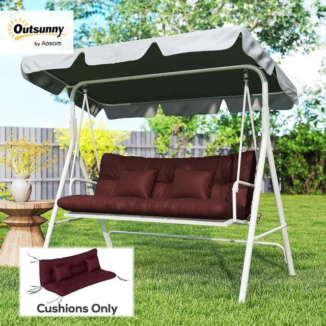 Alt view image 2 of 7 - 59" Tufted Bench Cushions & Throw Pillows 4 Piece Wine Red | Swing Cushion Set, Indoor/Outdoor Replacement Bench Seat Pad,with Back & 2 Pillows, for Outdoor Furniture, WITHOUT SWING