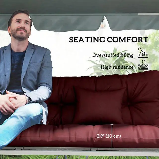 Alt view image 6 of 7 - 59" Tufted Bench Cushions & Throw Pillows 4 Piece Wine Red | Swing Cushion Set, Indoor/Outdoor Replacement Bench Seat Pad,with Back & 2 Pillows, for Outdoor Furniture, WITHOUT SWING
