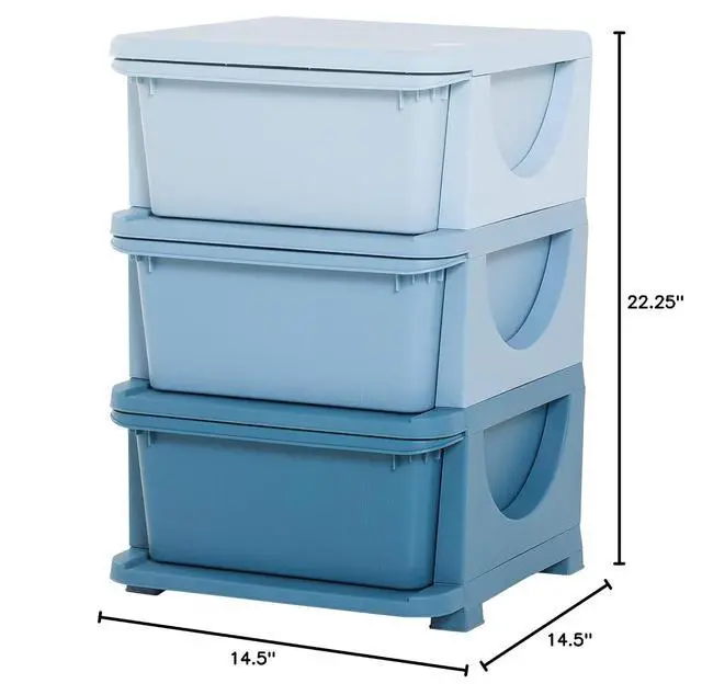 Alt view image 3 of 7 - Qaba 3 Drawers Kids Storage Unit 3 Tier Toy Organizers Blue | Stackable Storage Chest, Bedroom, Nursery, Playroom, Living Room, Boys, Girls, Toddlers