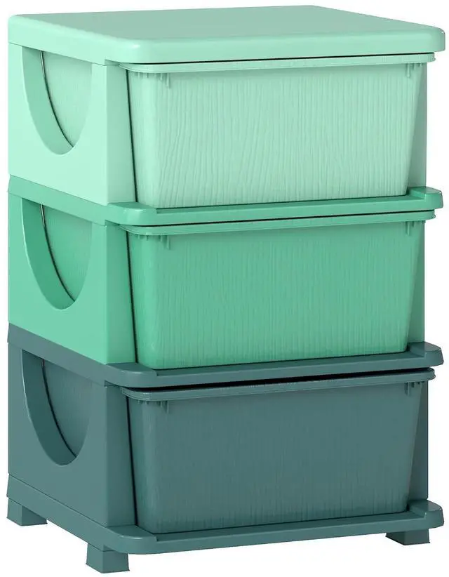 Main image of Qaba 3 Drawers Kids Storage Unit 3 Tier Toy Organizers Green | Stackable Storage Chest, Bedroom, Nursery, Playroom, Living Room, Boys, Girls, Toddlers