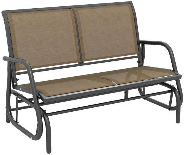 Main image of 2-Person Outdoor Glider Bench with Steel Frame, Light Mixed Brown | Double Swing Rocking Chair, Loveseat, for Outside Patio, Backyard, Garden, Porch, Powder Coated