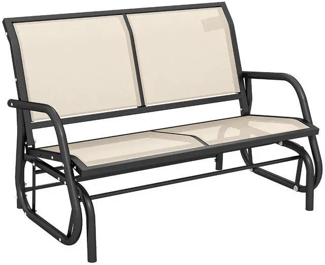 Main image of 2-Person Outdoor Glider Bench with Steel Frame, Beige | Double Swing Rocking Chair, Loveseat, for Outside Patio, Backyard, Garden, Porch, Powder Coated