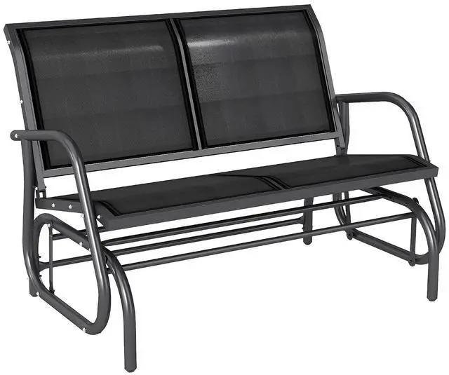 Main image of 2-Person Outdoor Glider Bench with Steel Frame, Black | Double Swing Rocking Chair, Loveseat, for Outside Patio, Backyard, Garden, Porch, Powder Coated