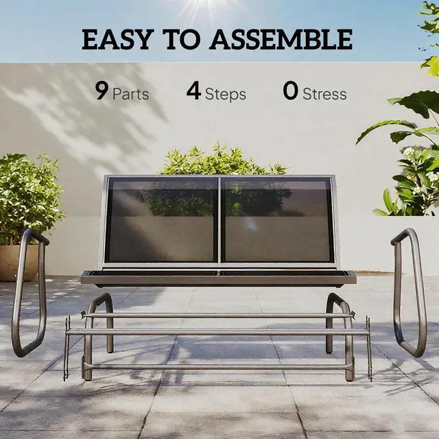 Alt view image 5 of 7 - 2-Person Outdoor Glider Bench with Steel Frame, Black | Double Swing Rocking Chair, Loveseat, for Outside Patio, Backyard, Garden, Porch, Powder Coated