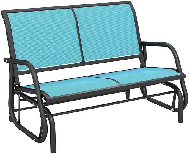Main image of 2-Person Outdoor Glider Bench with Steel Frame, Blue | Double Swing Rocking Chair, Loveseat, for Outside Patio, Backyard, Garden, Porch, Powder Coated