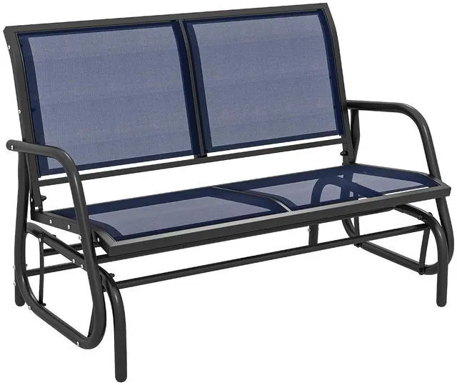 Main image of 2-Person Outdoor Glider Bench with Steel Frame, Dark Blue | Double Swing Rocking Chair, Loveseat, for Outside Patio, Backyard, Garden, Porch, Powder Coated