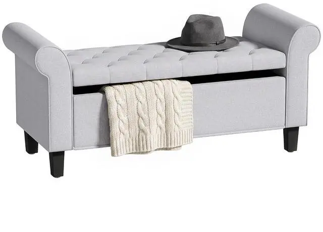 Main image of 47" Ottoman wih Storage End of Bed Bench with Rolled Arms Light Gray | Storage Chest, Safety Hinge, Wooden Legs, Upholstered End of Bed Bench, 528 lbs, Bedroom Entryway Living Room