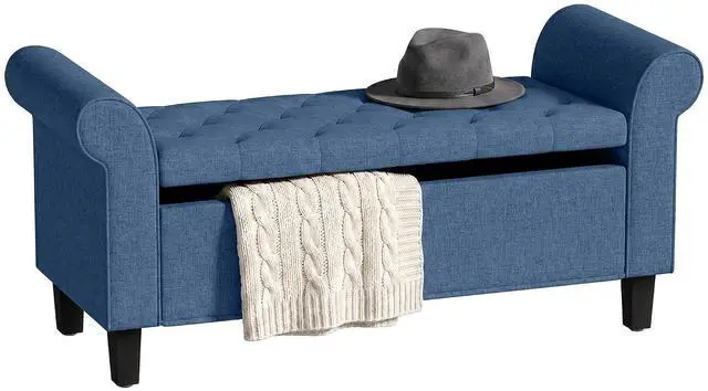 Main image of 47" Ottoman wih Storage End of Bed Bench with Rolled Arms Blue | Long Ottoman with Storage Chest, Safety Hinge, Wooden Legs, Upholstered End of Bed Bench, Bedroom Entryway Living Room