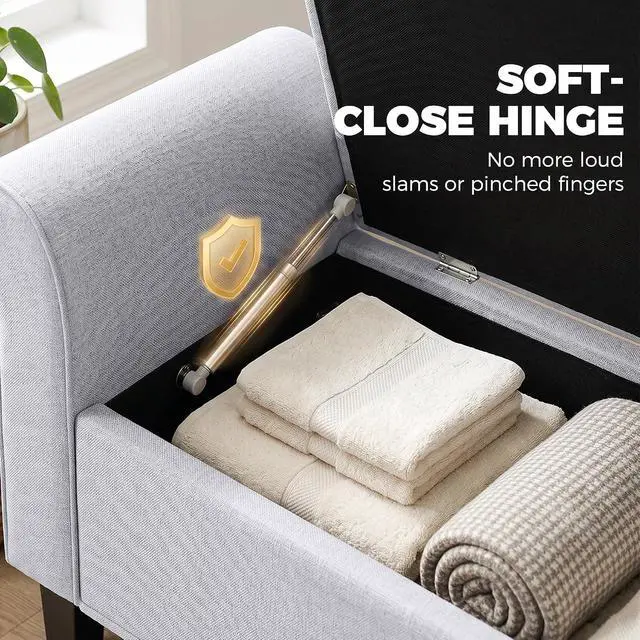 Alt view image 5 of 7 - 47" Ottoman wih Storage End of Bed Bench with Rolled Arms Light Gray | Storage Chest, Safety Hinge, Wooden Legs, Upholstered End of Bed Bench, 528 lbs, Bedroom Entryway Living Room