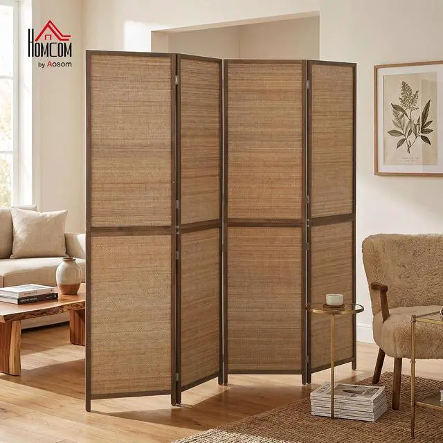Alt view image 2 of 7 - Room Divider, 6 FT Tall Folding Privacy Screen, 4-Panel Boho Brown | Hand-Woven Bamboo Wall Partition, Portable Freestanding Wall Divider, Room Separation, Bedroom, Home Office