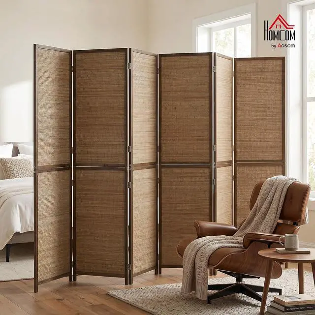 Alt view image 2 of 7 - 6 FT Room Divider, 6 Panel Hand-Woven Bamboo Privacy Screen Brown | Hand-Woven Bamboo Wall Partition for Room Separation, Portable Boho Freestanding Wall Divider, Bedroom Home Office