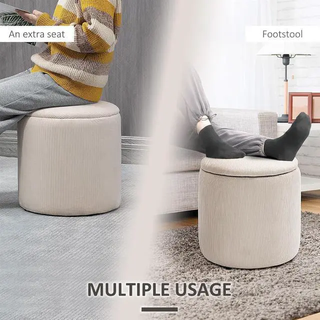 Alt view image 7 of 7 - Ottoman with Storage Corduroy Stool Removable Wood Lid Cream White | Set of 2, Hidden Space, Nesting Ottoman Stool, Living Room
