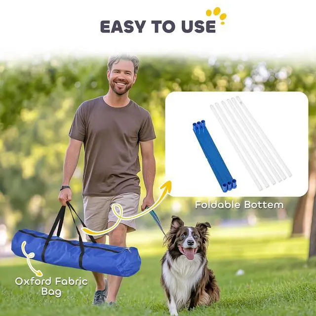 Alt view image 4 of 7 - PawHut Dog Agility Training Equipment Set with Weave Poles Carry Bag White | Dog Agility Course, for Outdoor, Garden, Backyard