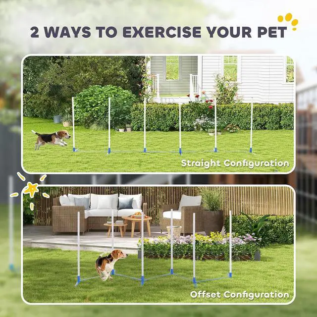 Alt view image 3 of 7 - PawHut Dog Agility Training Equipment Set with Weave Poles Carry Bag White | Dog Agility Course, for Outdoor, Garden, Backyard