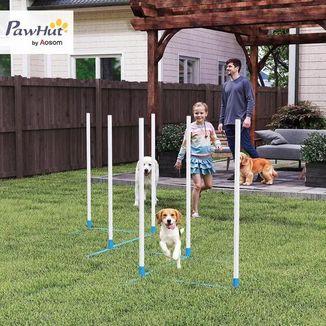 Alt view image 2 of 7 - PawHut Dog Agility Training Equipment Set with Weave Poles Carry Bag White | Dog Agility Course, for Outdoor, Garden, Backyard