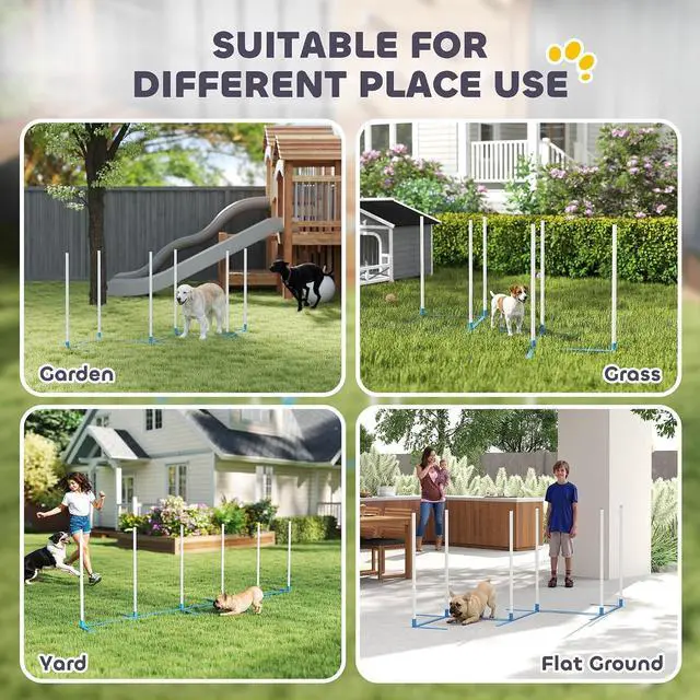 Alt view image 5 of 7 - PawHut Dog Agility Training Equipment Set with Weave Poles Carry Bag White | Dog Agility Course, for Outdoor, Garden, Backyard