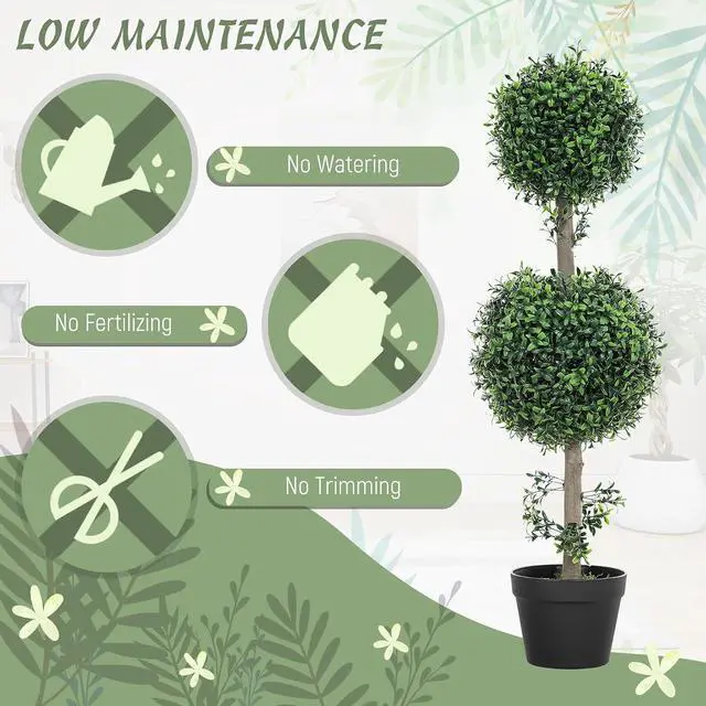 Alt view image 5 of 7 - Artificial Double Ball Boxwood Topiary Trees Outdoor 36" Set of 2 | In Pot, Fake Plants, Home Indoor Outdoor, Front Porch Decor, Green