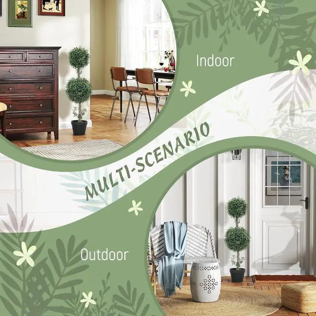 Alt view image 4 of 7 - Artificial Double Ball Boxwood Topiary Trees Outdoor 36" Set of 2 | In Pot, Fake Plants, Home Indoor Outdoor, Front Porch Decor, Green