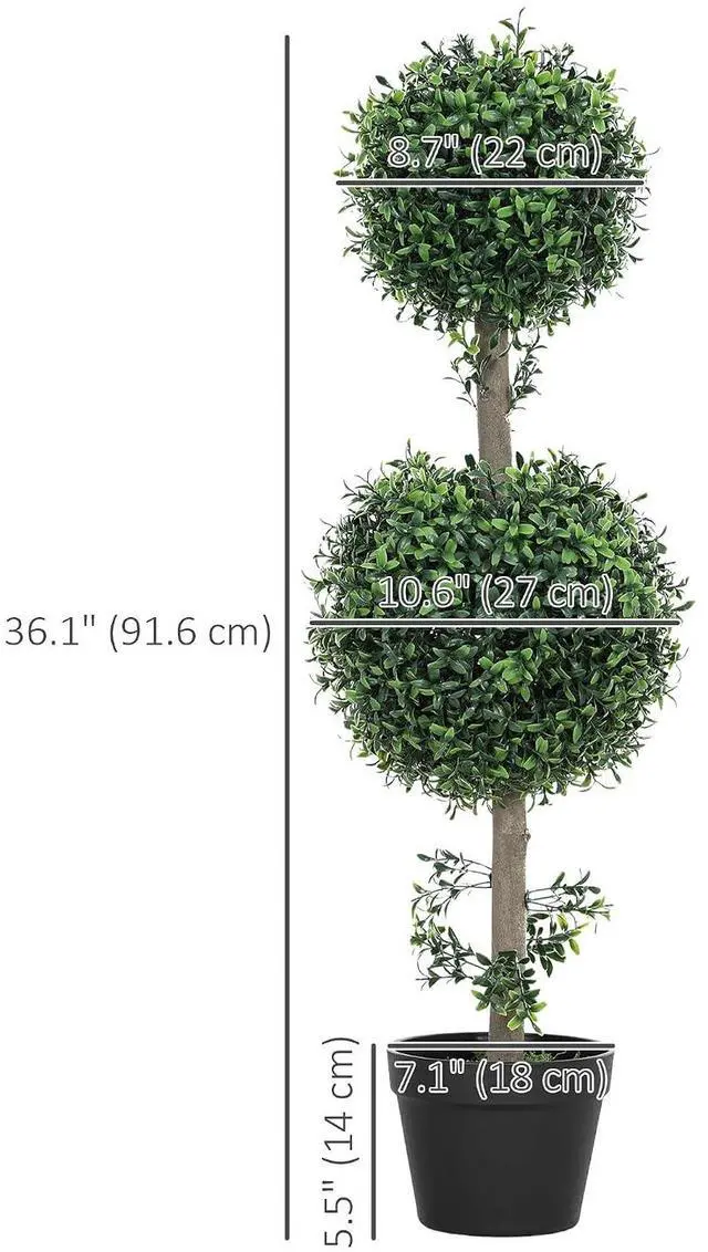 Alt view image 7 of 7 - Artificial Double Ball Boxwood Topiary Trees Outdoor 36" Set of 2 | In Pot, Fake Plants, Home Indoor Outdoor, Front Porch Decor, Green