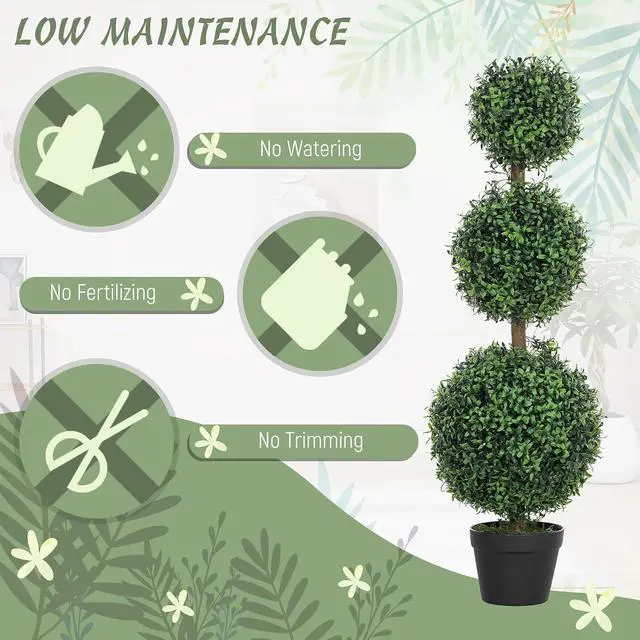 Alt view image 5 of 7 - Artificial Triple Ball Boxwood Topiary Trees Outdoor 40" Set of 2 | Ball-Shaped Boxwood, Fake Plants, Home Indoor Outdoor Front Porch Decor