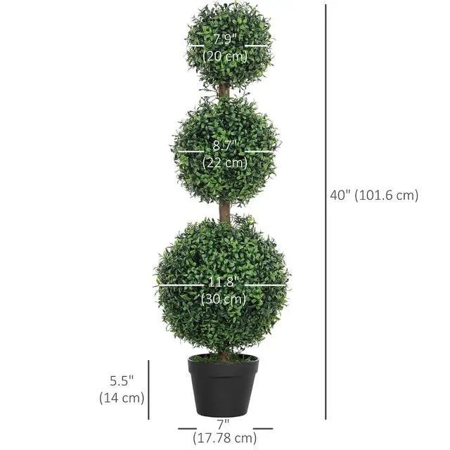 Alt view image 7 of 7 - Artificial Triple Ball Boxwood Topiary Trees Outdoor 40" Set of 2 | Ball-Shaped Boxwood, Fake Plants, Home Indoor Outdoor Front Porch Decor
