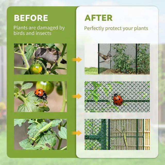 Alt view image 3 of 7 - 6' x 4' x 6' Crop Cage Plant Protection Tent, Green | Zippered Doors, for Vegetable Garden Backyard Outdoor Use