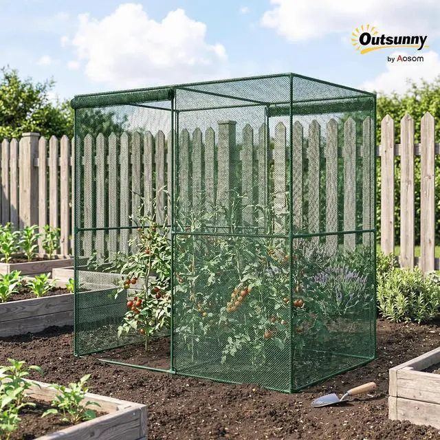 Alt view image 2 of 7 - 6' x 4' x 6' Crop Cage Plant Protection Tent, Green | Zippered Doors, for Vegetable Garden Backyard Outdoor Use