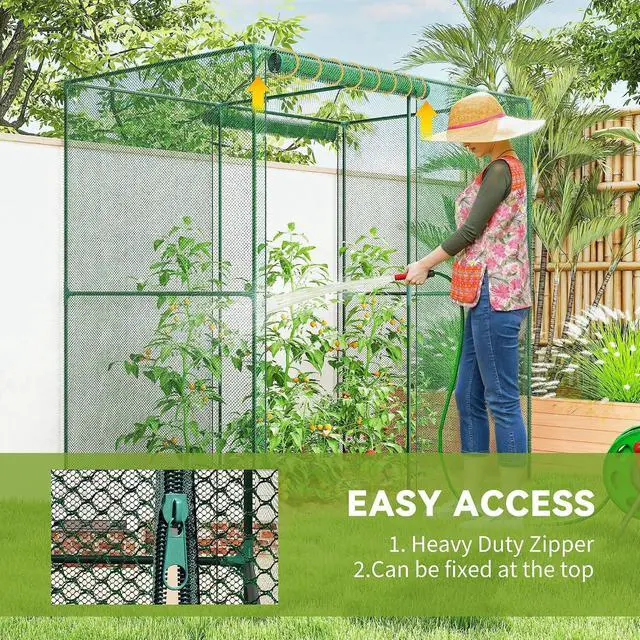 Alt view image 5 of 7 - 6' x 4' x 6' Crop Cage Plant Protection Tent, Green | Zippered Doors, for Vegetable Garden Backyard Outdoor Use