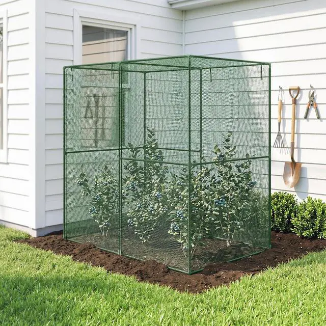 Alt view image 6 of 7 - 6' x 4' x 6' Crop Cage Plant Protection Tent, Green | Zippered Doors, for Vegetable Garden Backyard Outdoor Use