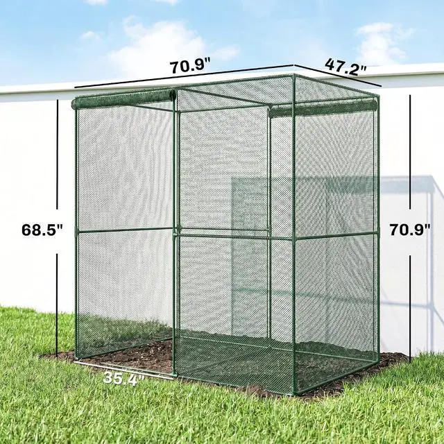 Alt view image 7 of 7 - 6' x 4' x 6' Crop Cage Plant Protection Tent, Green | Zippered Doors, for Vegetable Garden Backyard Outdoor Use