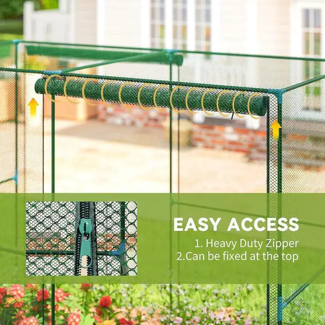 Alt view image 5 of 7 - 8' x 4' x 6' Crop Cage with Zippered Doors Vegetable Garden, Green | Plant Protection Tent, Backyard