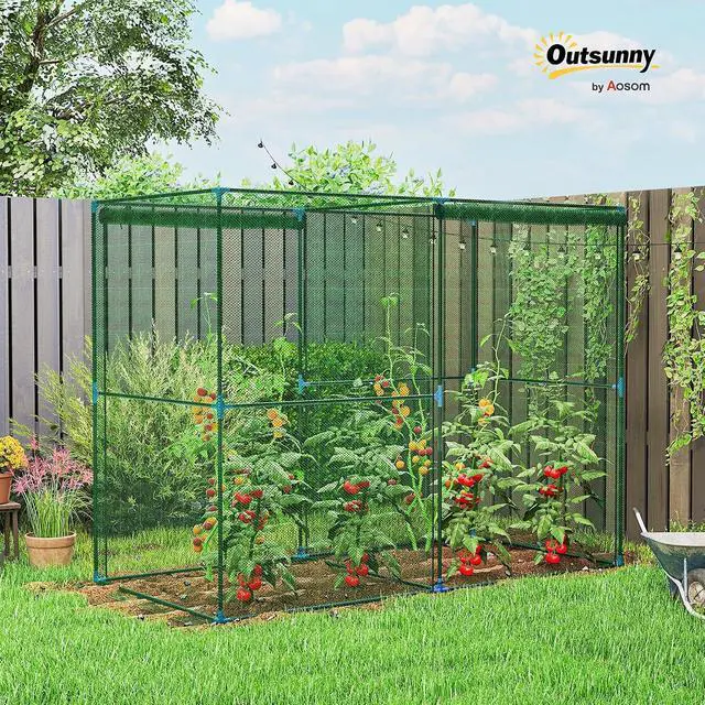Alt view image 2 of 7 - 8' x 4' x 6' Crop Cage with Zippered Doors Vegetable Garden, Green | Plant Protection Tent, Backyard