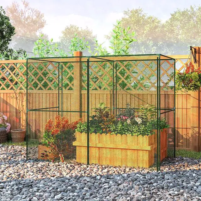 Alt view image 6 of 7 - 8' x 4' x 6' Crop Cage with Zippered Doors Vegetable Garden, Green | Plant Protection Tent, Backyard